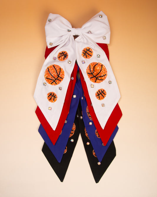 Jayleen GameDay Basketball Crystal Stone Bead Bow Barrette Hair Clip