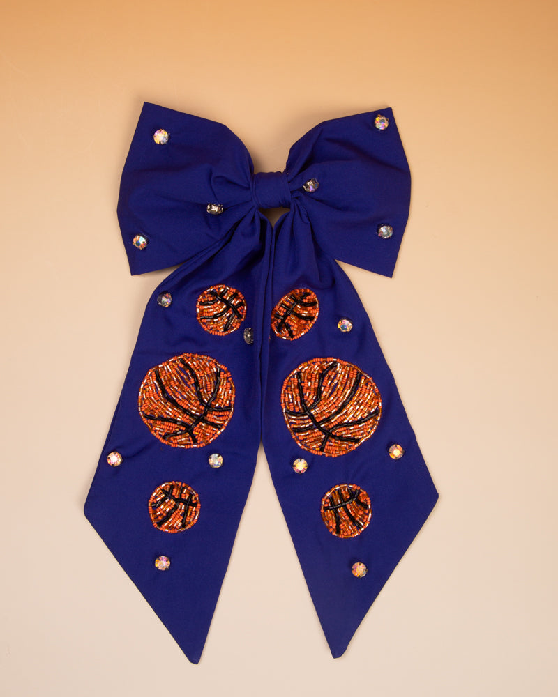 Jayleen GameDay Basketball Crystal Stone Bead Bow Barrette Hair Clip