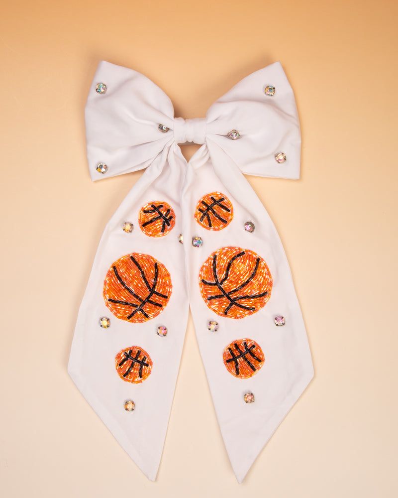 Jayleen GameDay Basketball Crystal Stone Bead Bow Barrette Hair Clip