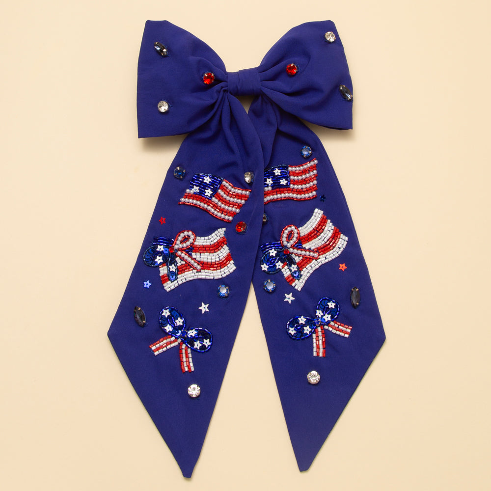 Layla Crystal Star Sequins Seed Beaded Balloon Dog Bow Barrette | Blue