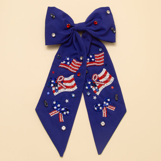 Layla Crystal Star Sequins Seed Beaded Balloon Dog Bow Barrette | Blue