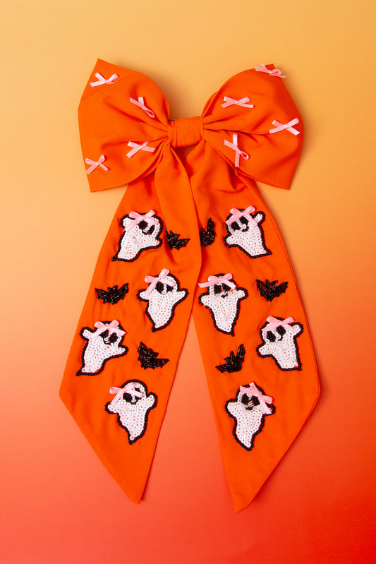 Leah Halloween Seed Beaded Bow Barrette Hair Clip