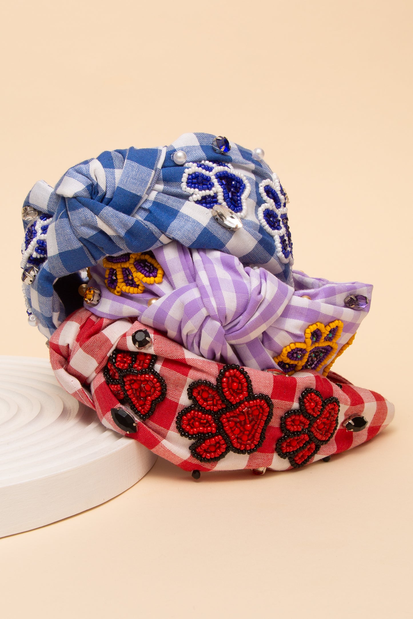 Ava Gameday Paw Top Knotted Gingham Style Headband