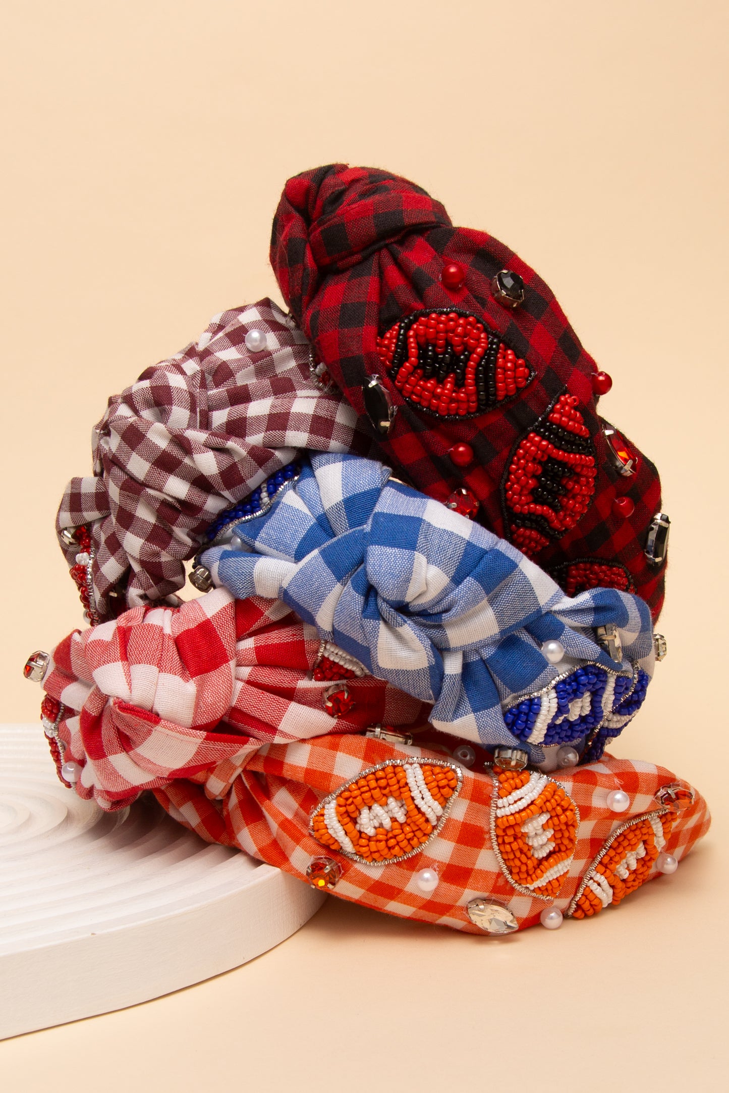 Eleanor Gameday Football Top Knotted Gingham Style Headband