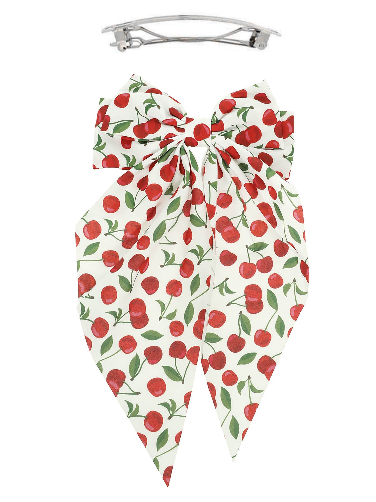 Madison Cherry Pattern Graphic Print Fabric Bow Barrette Hair Clip