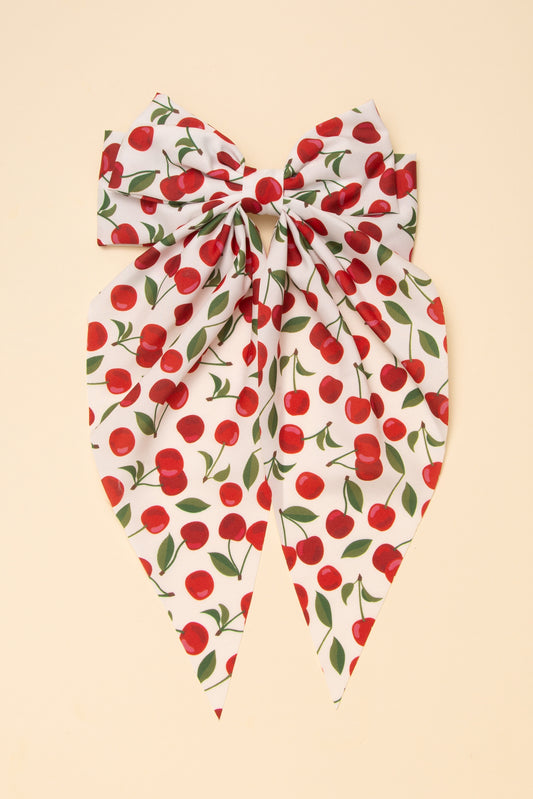 Madison Cherry Pattern Graphic Print Fabric Bow Barrette Hair Clip