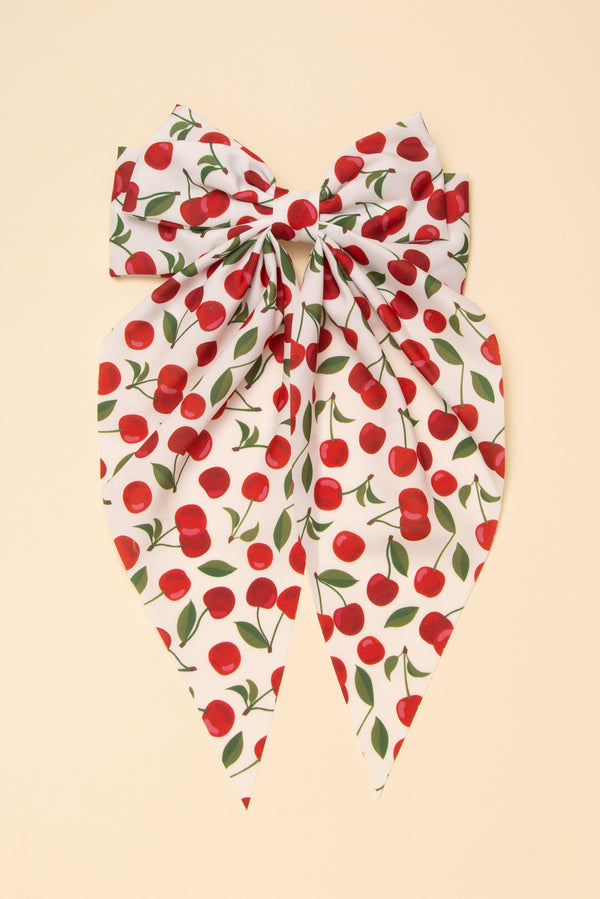 Madison Cherry Pattern Graphic Print Fabric Bow Barrette Hair Clip