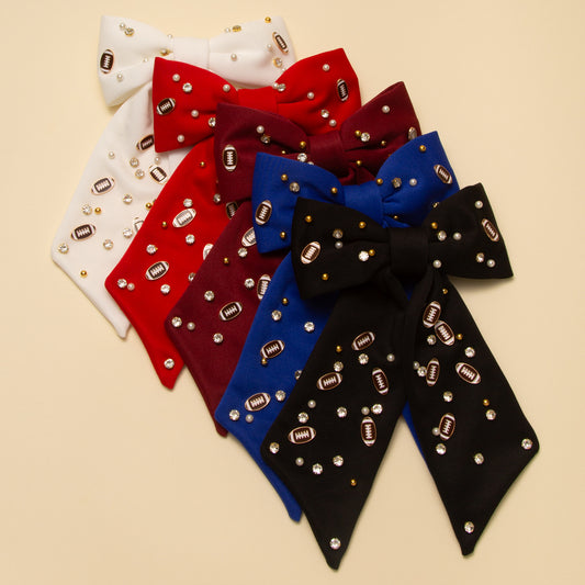 Hailey Football Charm Crystal Pearl Embellished Bow Barrette