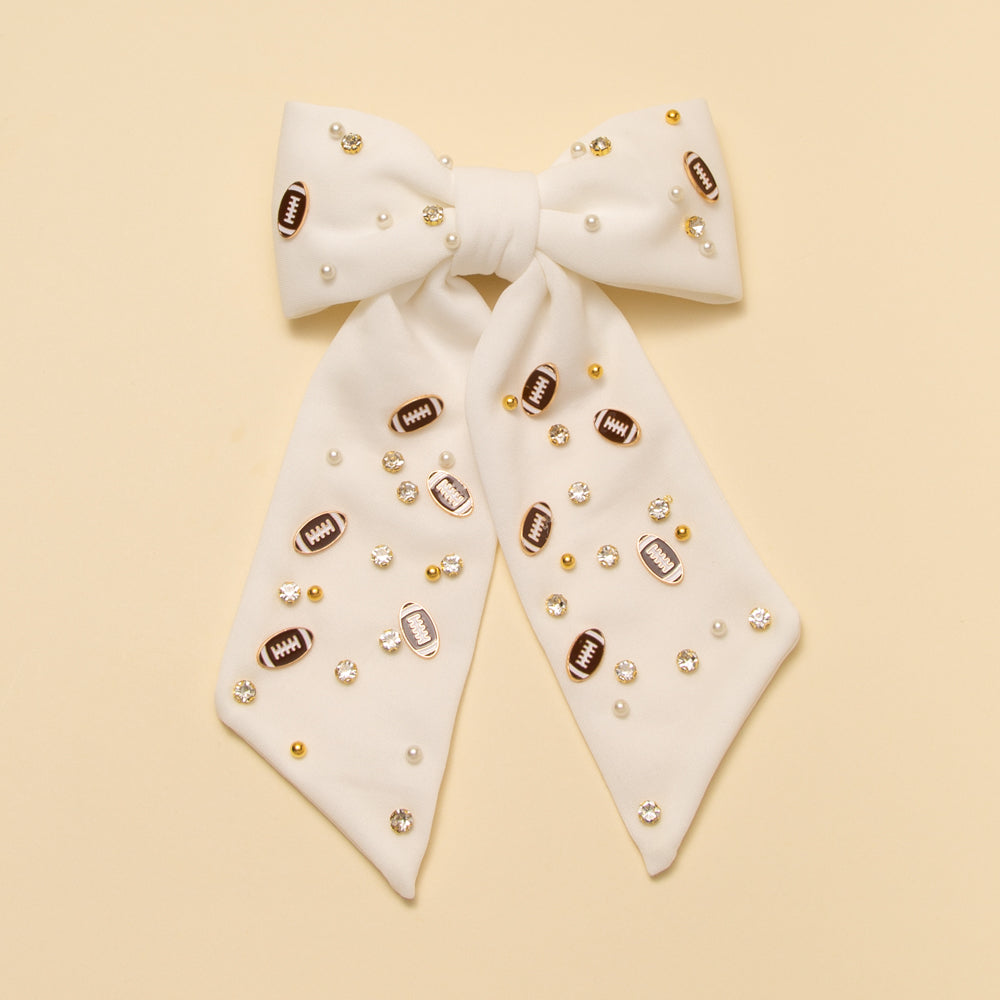 Hailey Football Charm Crystal Pearl Embellished Bow Barrette