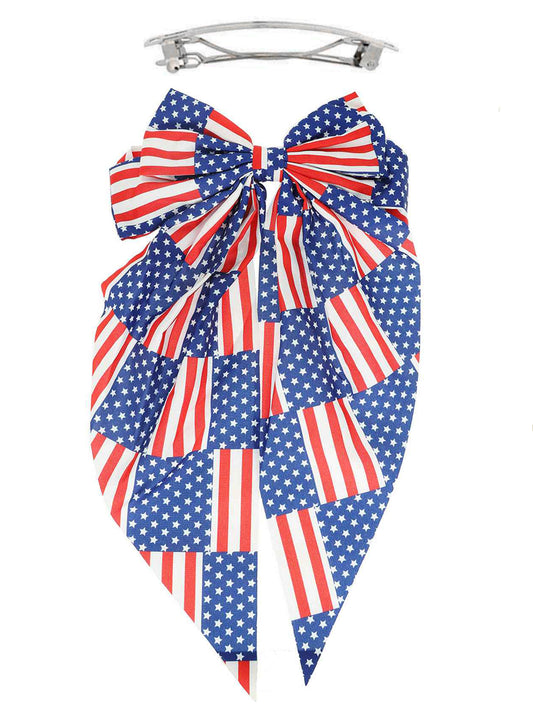 Addison American Flag Pattern Graphic Print Bow Barrette Hair Clip