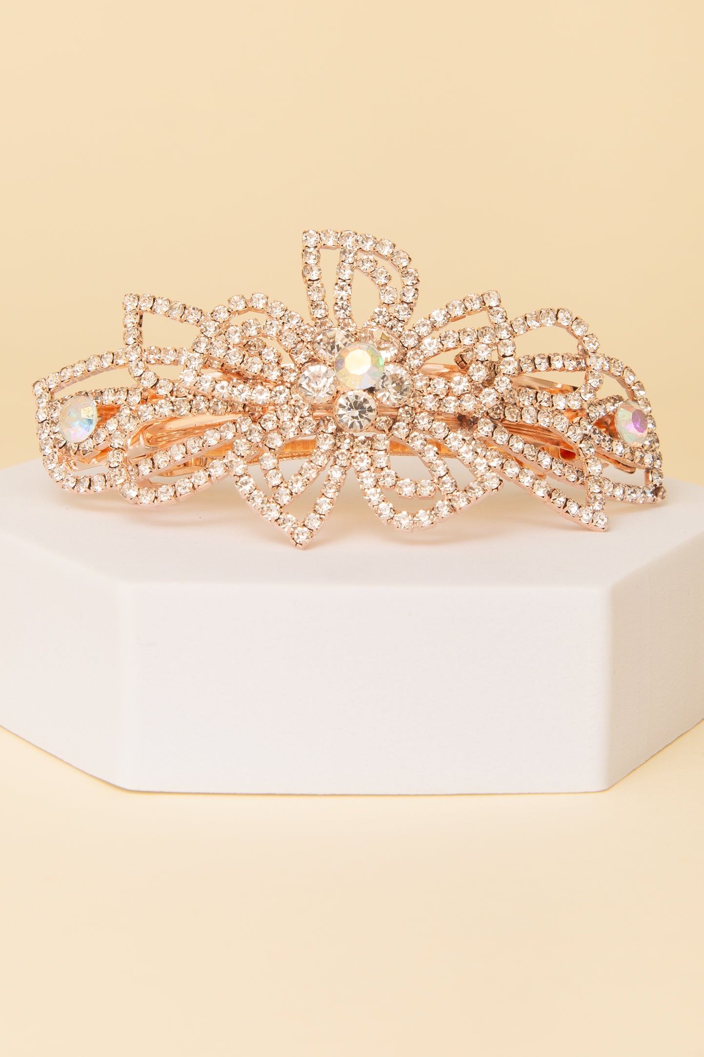 Melanie Vintage Floral Diamante Appliqué Rhinestone Barrette | Rose gold