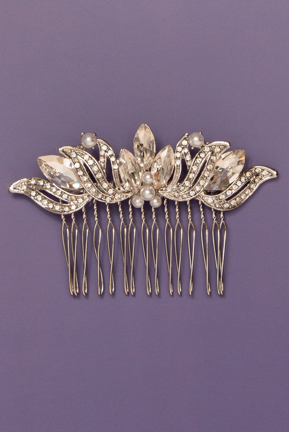 Eileen Pearl and Marquise Crystal Leaf Accent Hair Comb
