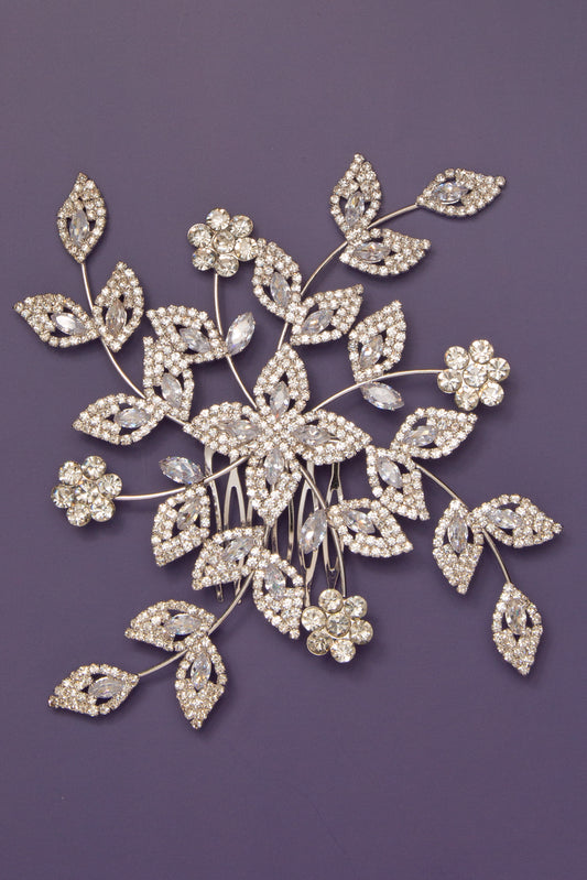 Briana Branching Flower and Leaf Cubic Zirconia Hair Comb