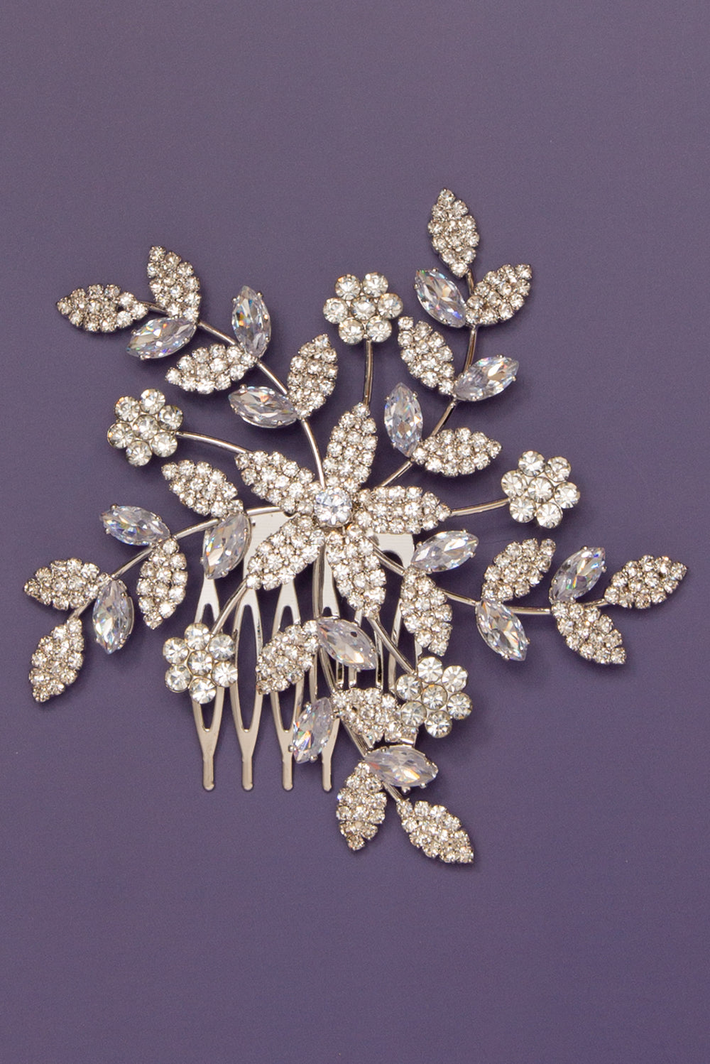 Jessica Floral Sprig and Baguette Cubic Zirconia Hair Comb