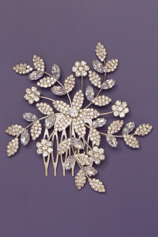 Jessica Floral Sprig and Baguette Cubic Zirconia Hair Comb