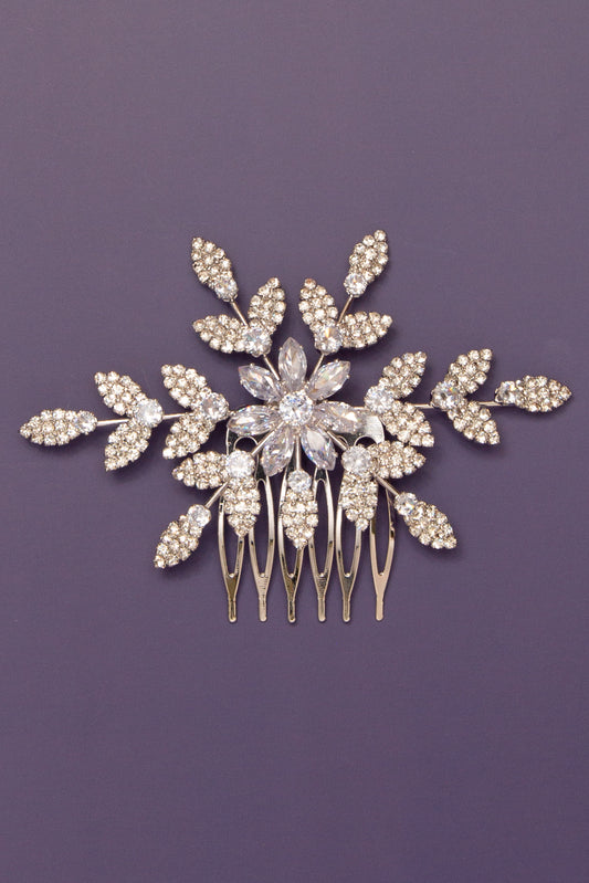 Jolene Marquise Flower and Cubic Zirconia Hair Pave Spray Comb