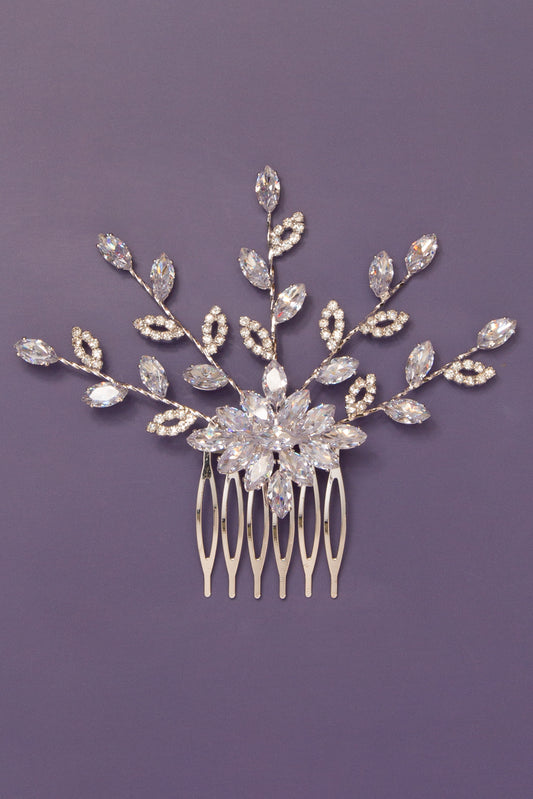Aliza Floral Cluster Spray Cubic Zirconia Hair Comb
