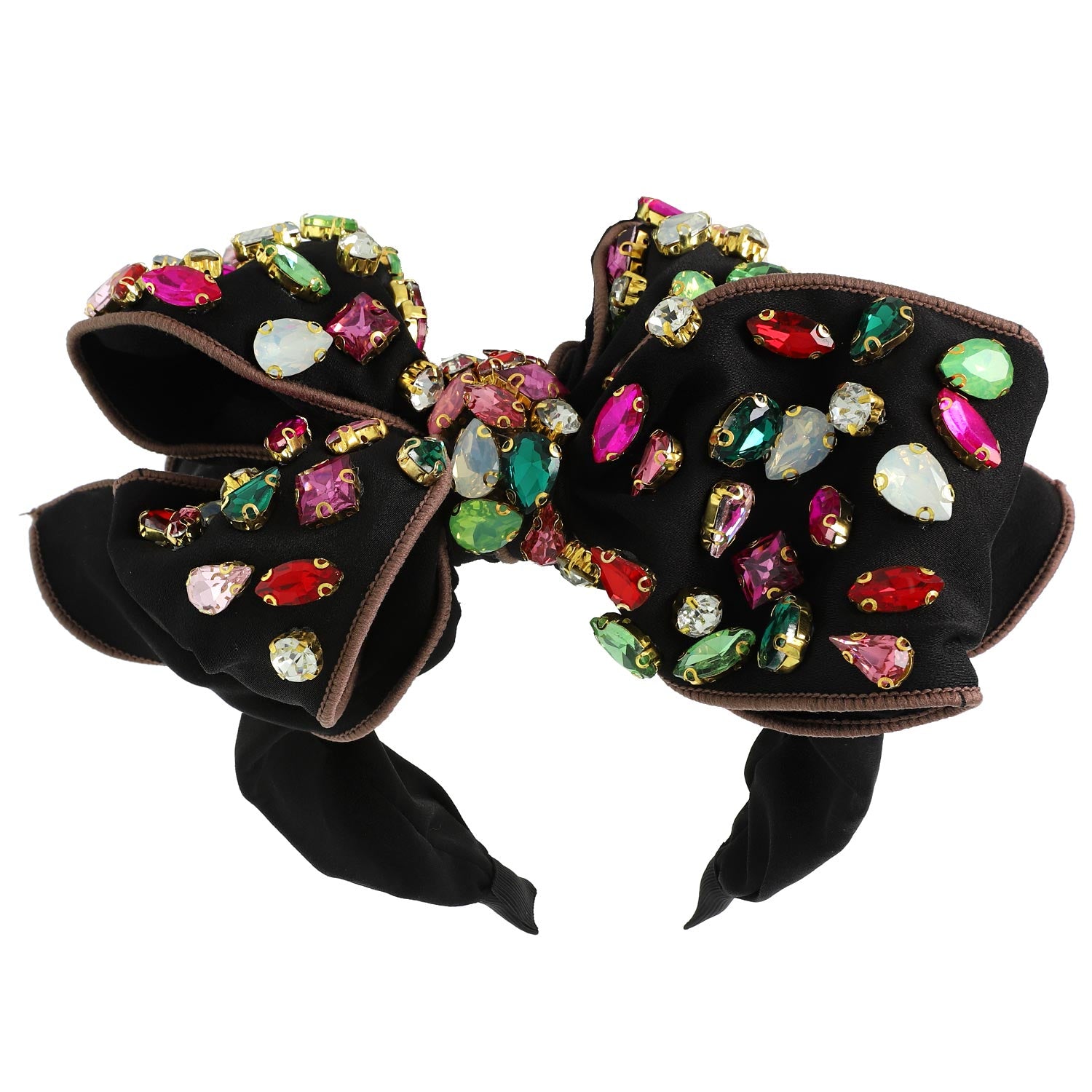Brianna Velvet Gemstone Embellished Bow Headband | Black