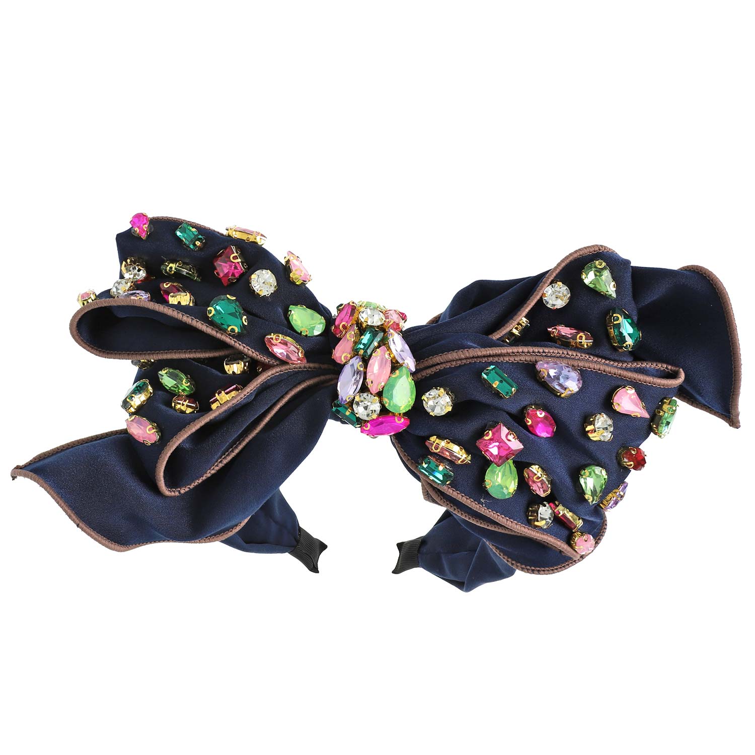 Brianna Velvet Gemstone Embellished Bow Headband | Navy
