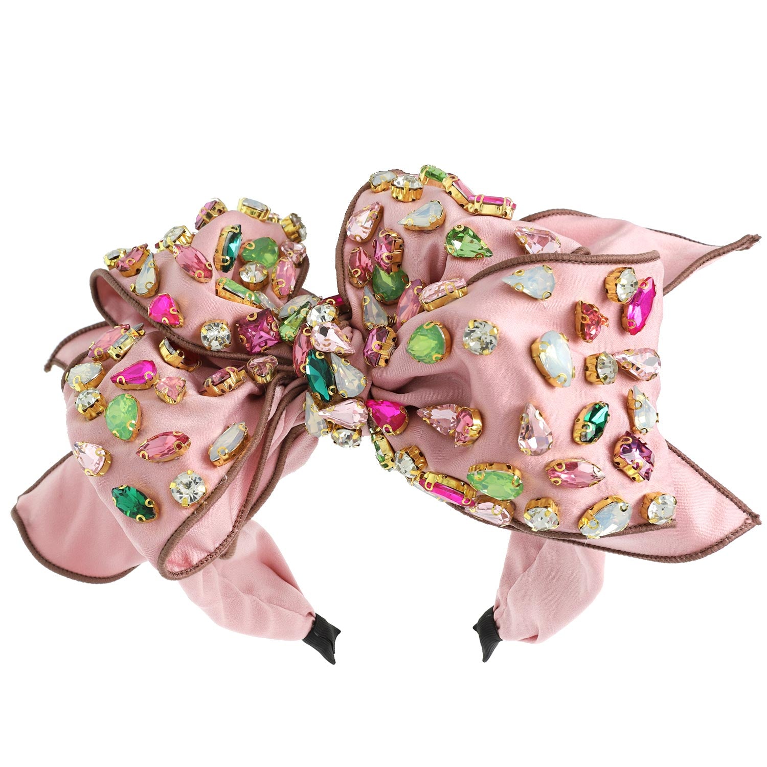 Brianna Velvet Gemstone Embellished Bow Headband | Pink