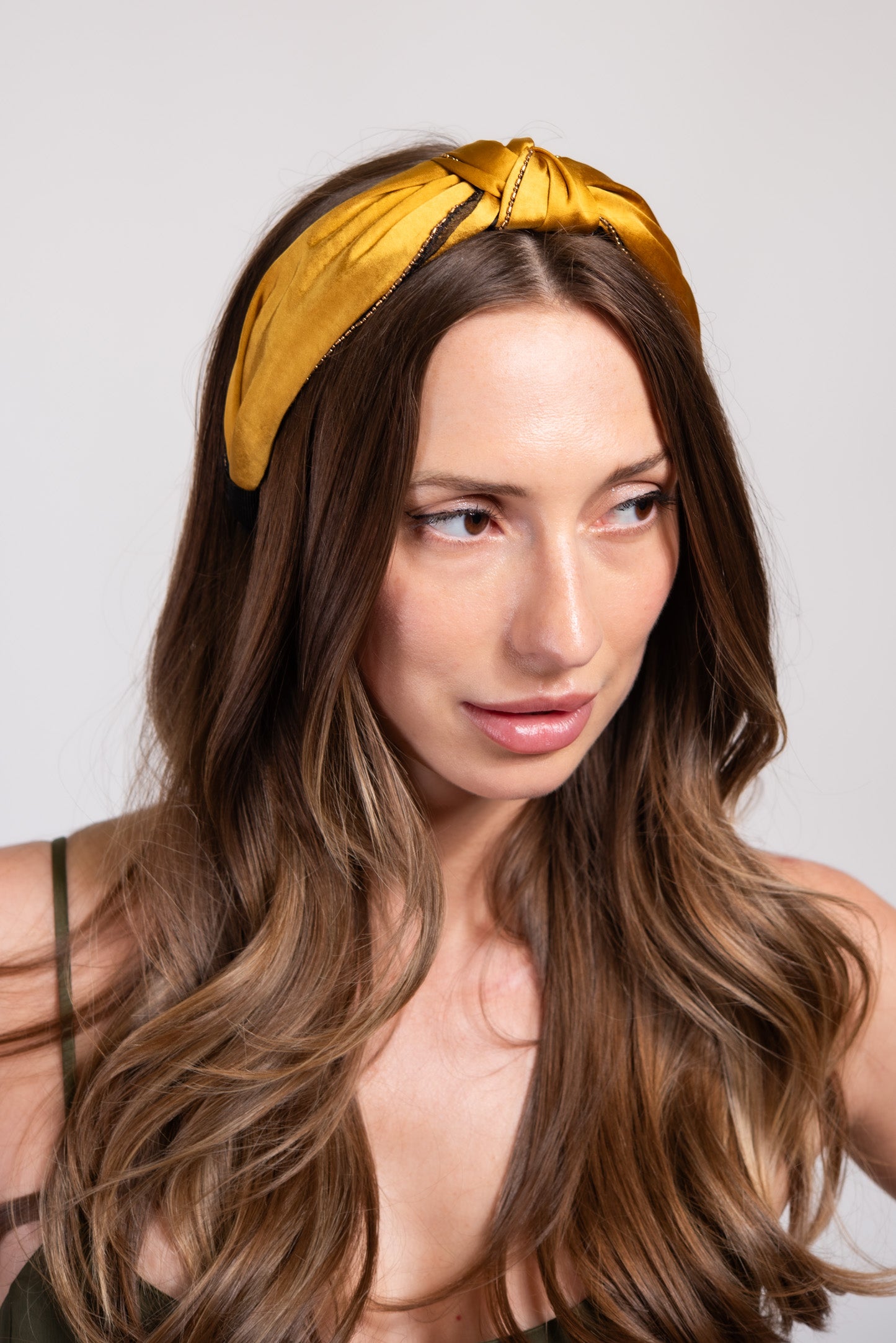 Sonia Satin Wrapped Bead Headband - Yellow