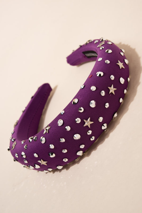 Zadie Star Rhinestone Padded Headband - Purple