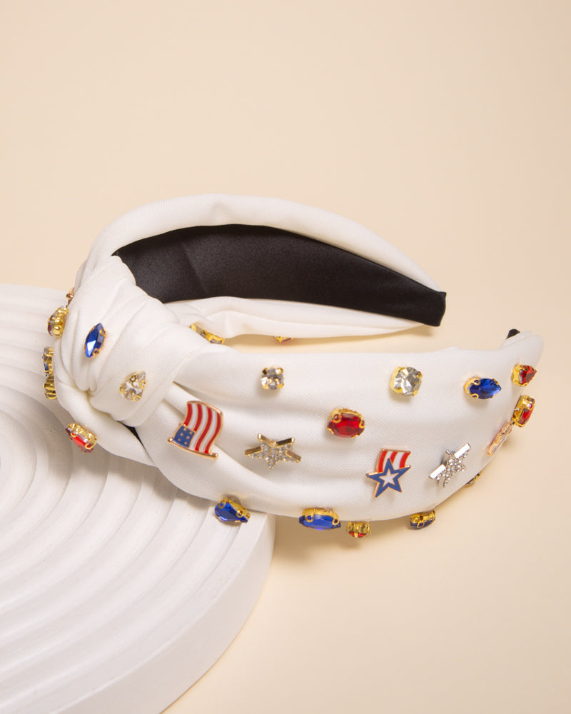 Susan Enamel Charm Crystal Embellished Top Knotted Headband