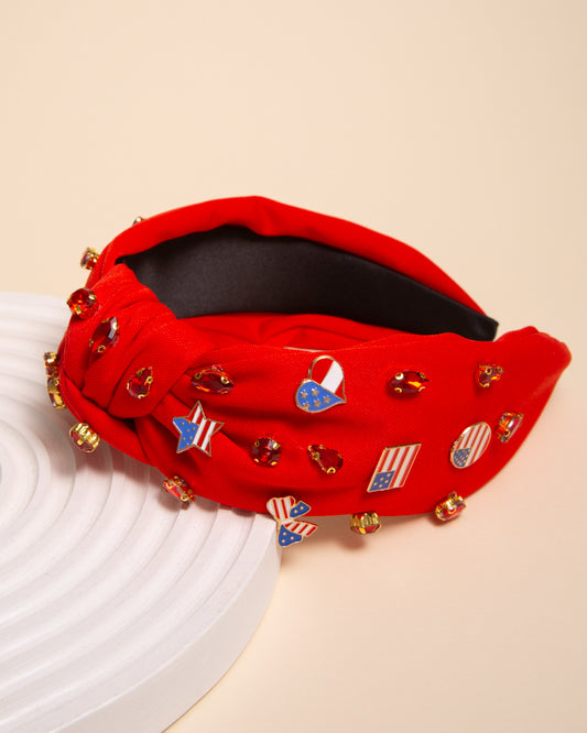 Dixie American Flag Enamel Charm Crystal Embellished Headband | Red