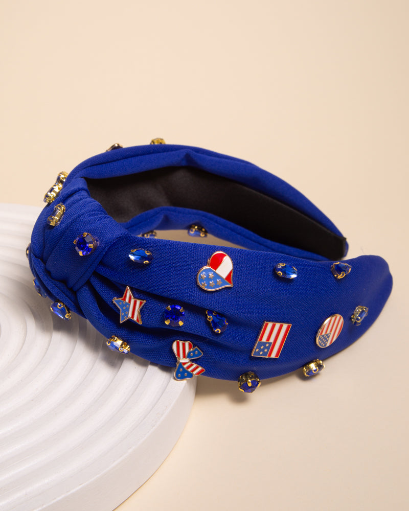 Dixie American Flag Enamel Charm Crystal Embellished Headband