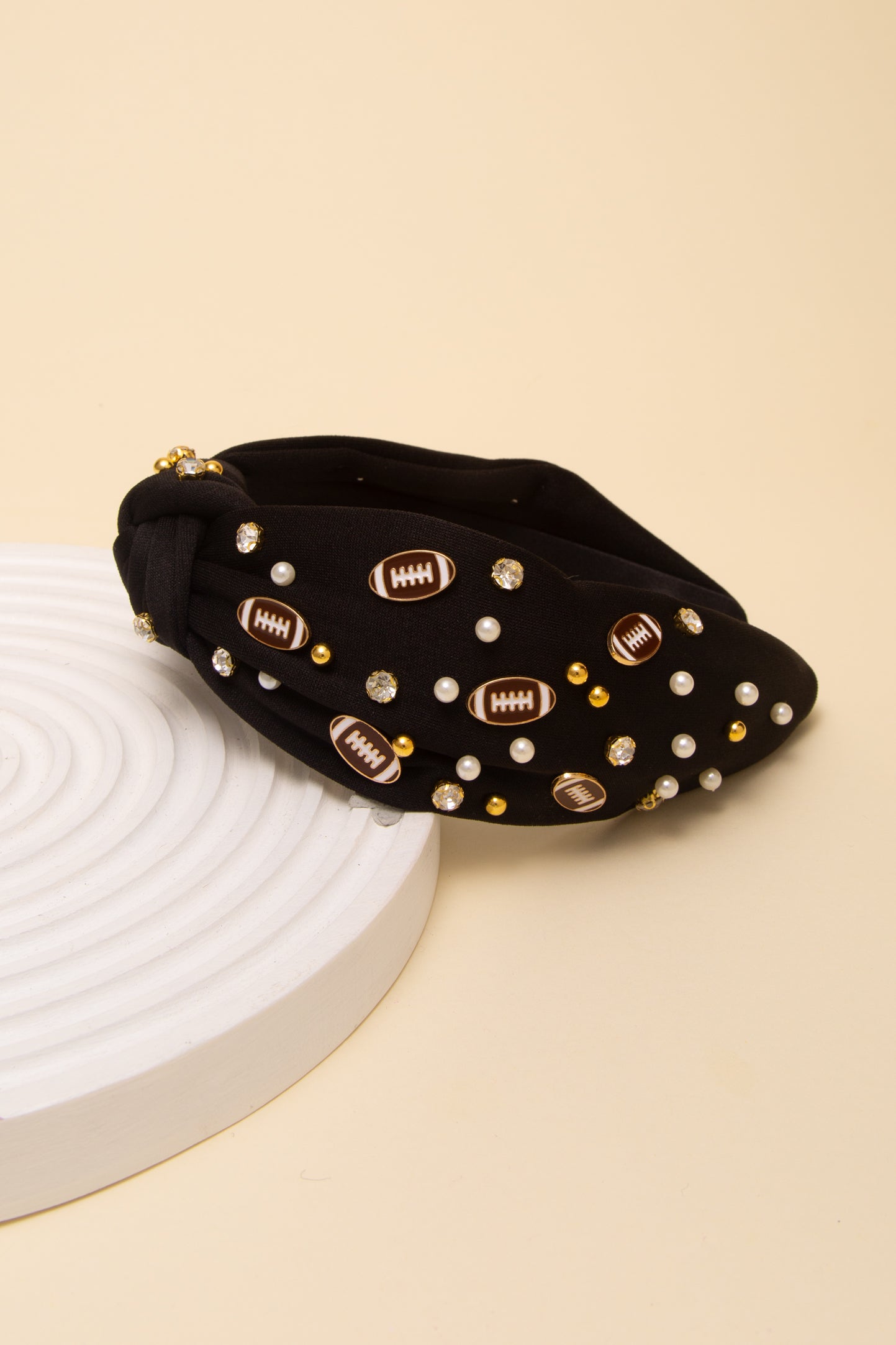 Stacy Game Day Football Jeweled Headband with Pearl Accent | Black