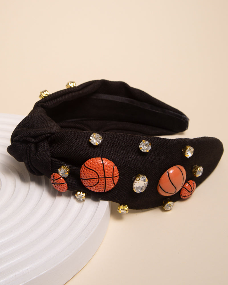 Betsy Gameday Basketball Charm Crystal Embellished Headband | Black