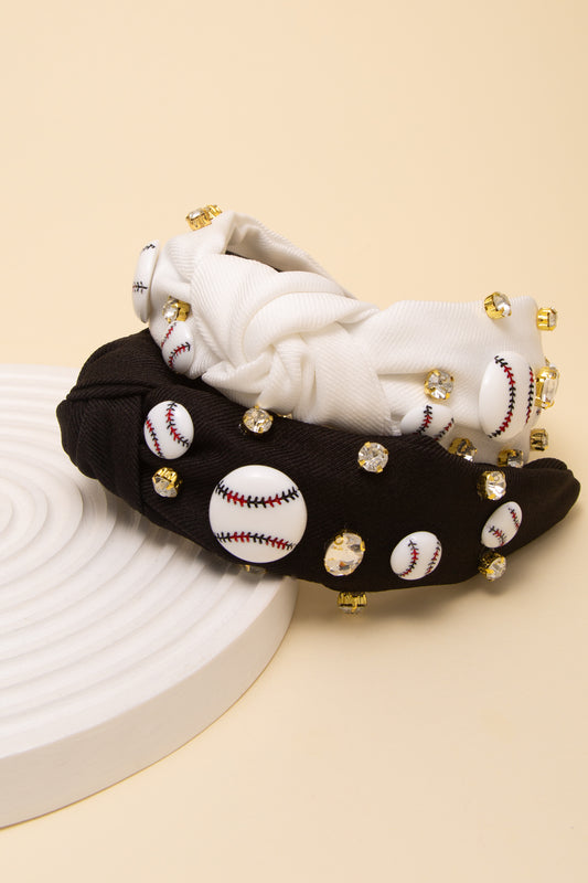 Aurora Baseball Jeweled Rhinestone Top Knot Headband