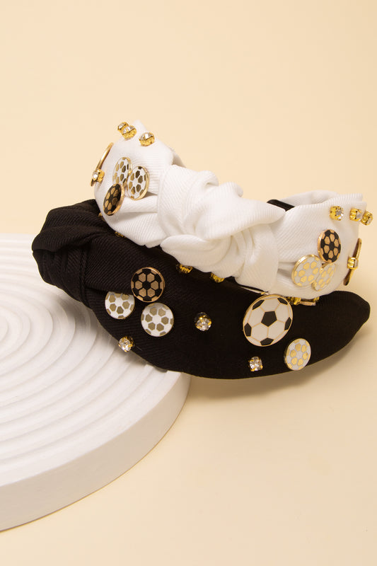 Eliana Hand-Beaded Rhinestone Soccer Jeweled Knot Headband
