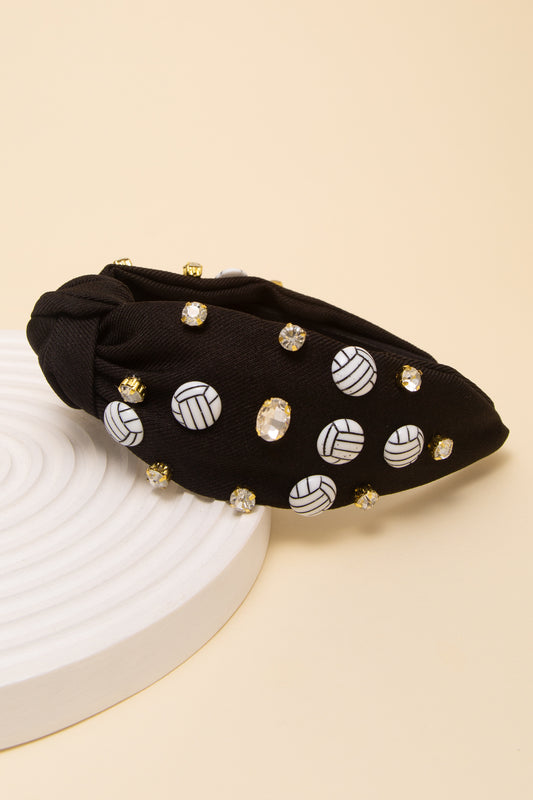 Hazel  Volleyball Jeweled Headband with Rhinestone Accents | Black