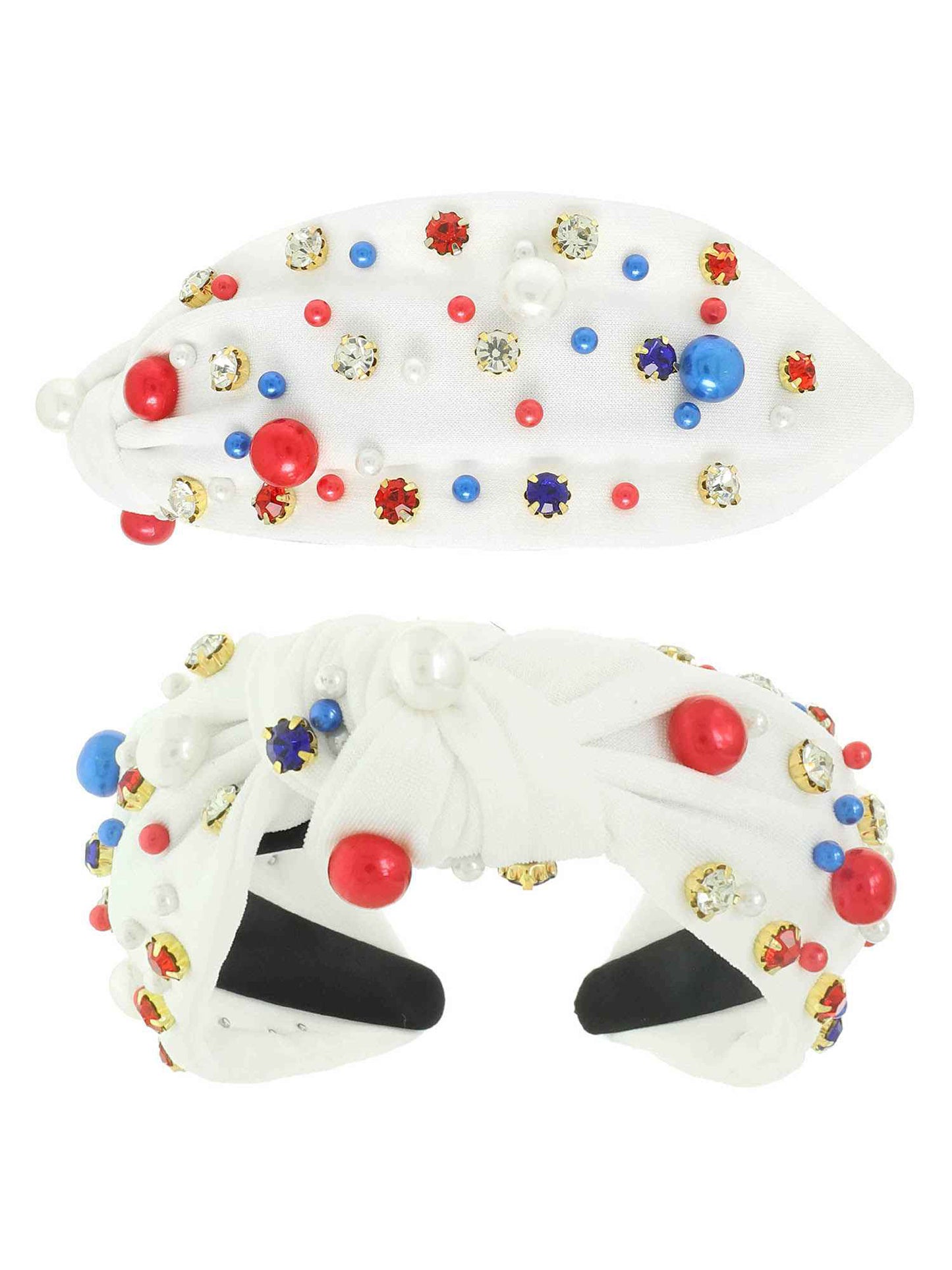 Daisy American Flag Color Theme Crystal Pearl Beaded Headband