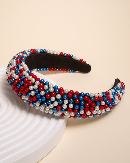 Julia USA Flag Theme Pearl Beaded Padded Headband