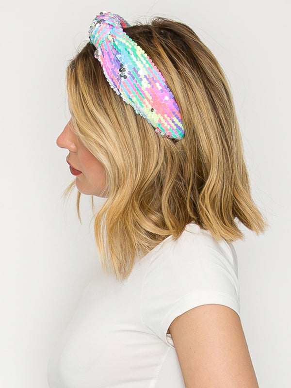 Hailey Colorful Multi Theme Colorway Sequin Top Knotted Headband