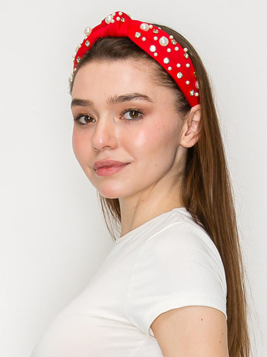 Elizabeth Rhinestone and Pearl Embellished Top Knot Headband
