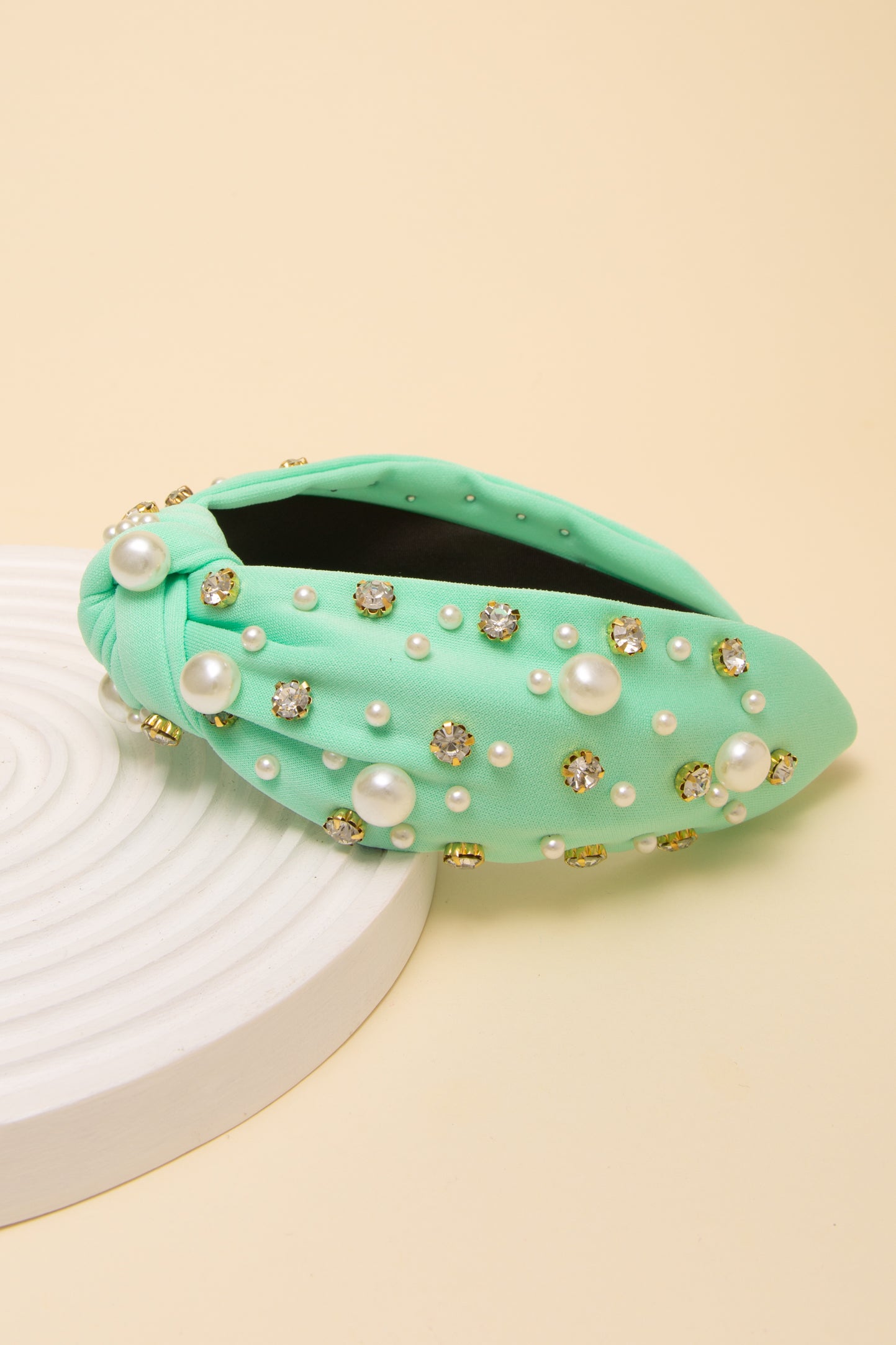 Elizabeth Rhinestone and Pearl Embellished Top Knot Headband