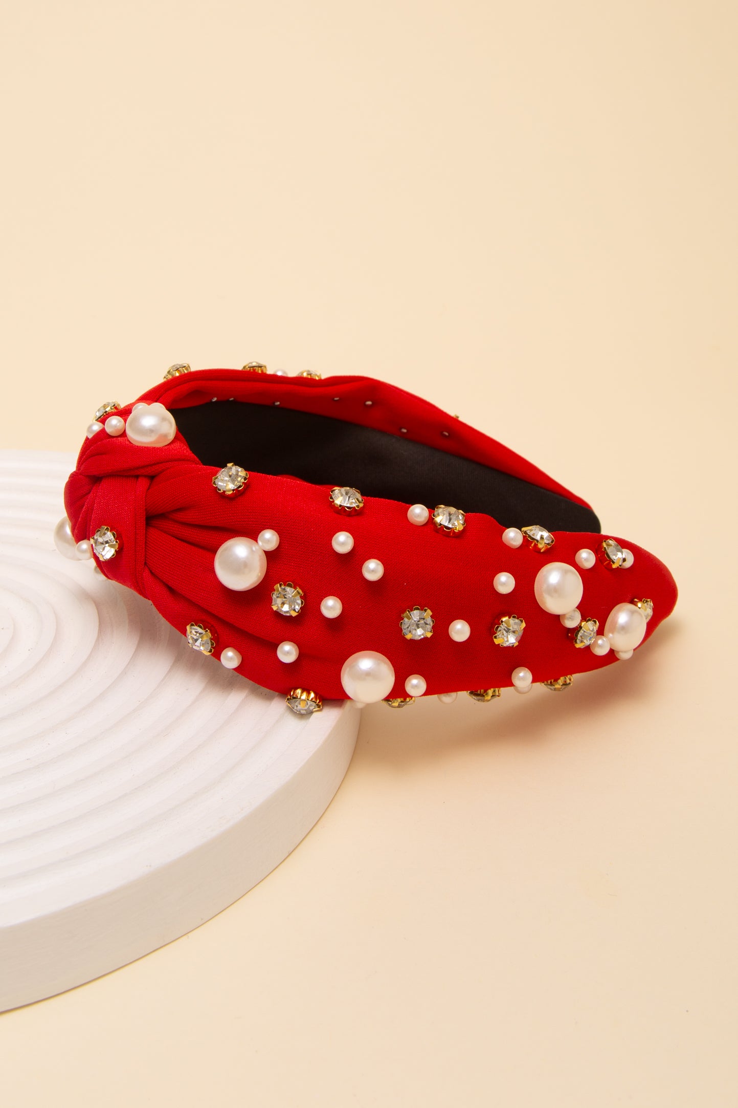 Elizabeth Rhinestone and Pearl Embellished Top Knot Headband