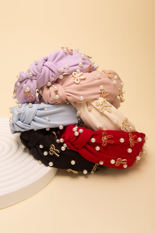 Lily Pearl and Bow Embellished Top Knot Headband