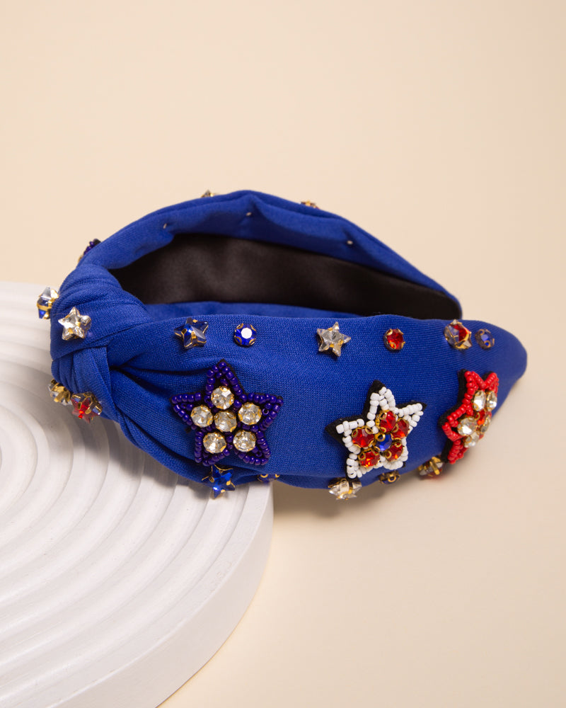 Jane American Flag Seed Bead Crystal Embellished Headband