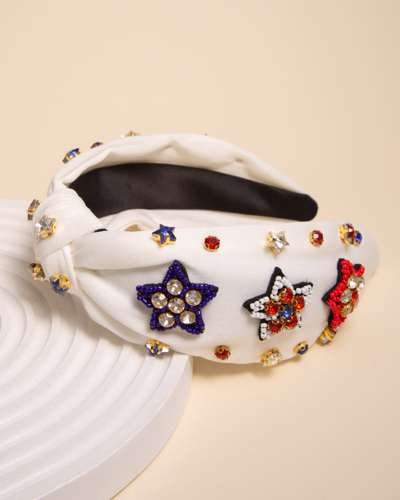 Jane American Flag Seed Bead Crystal Embellished Headband