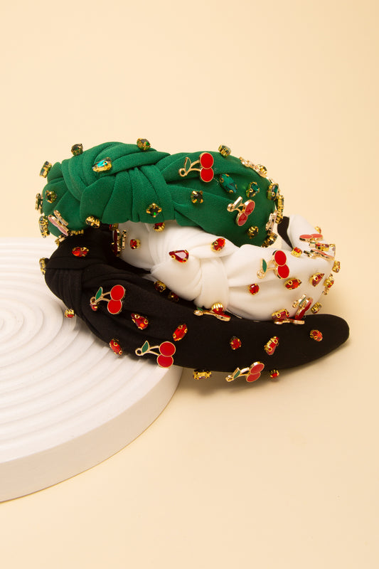 Emily Rhinestone and Cherries Embellished Top Knot Headband