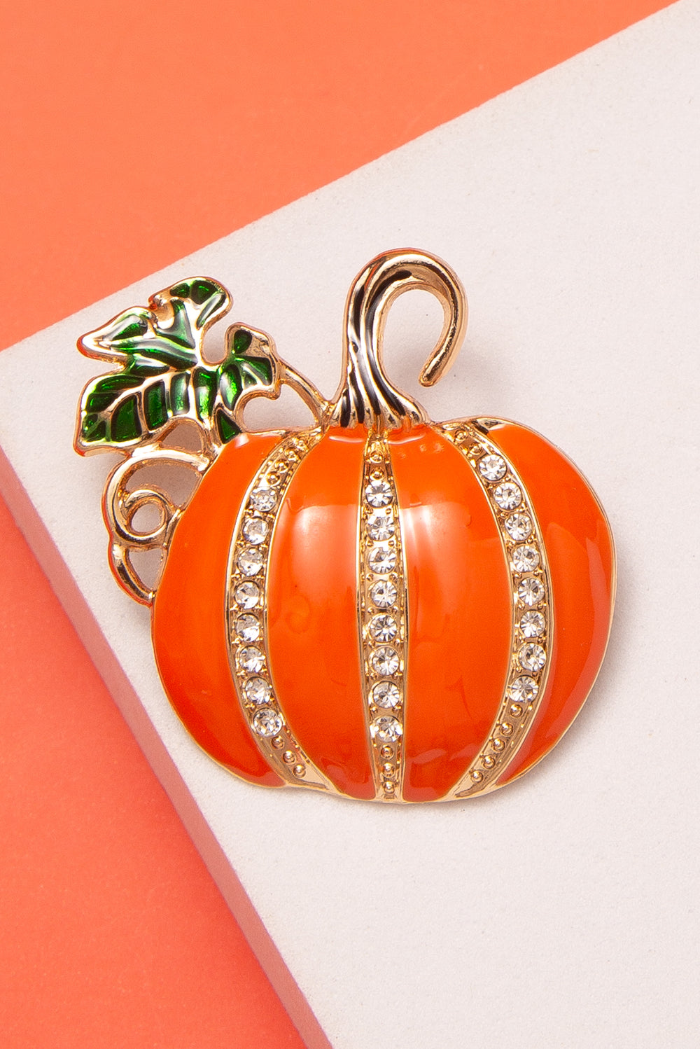 Genevieve Halloween Enamel Crystal Pumpkin Brooch Pin