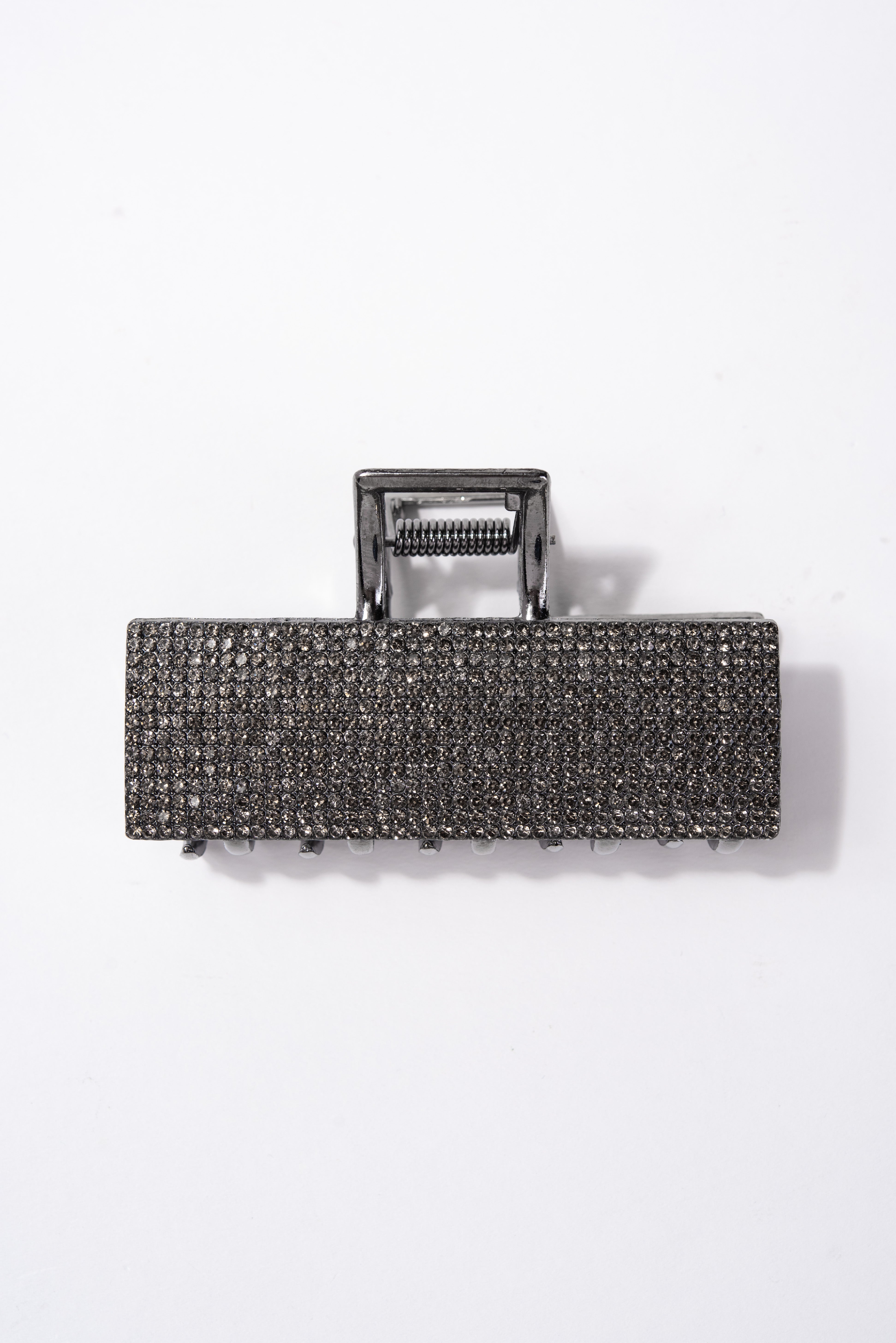 Emily Crystal Pave Rectangular Metal Hair Claw Clip | Black