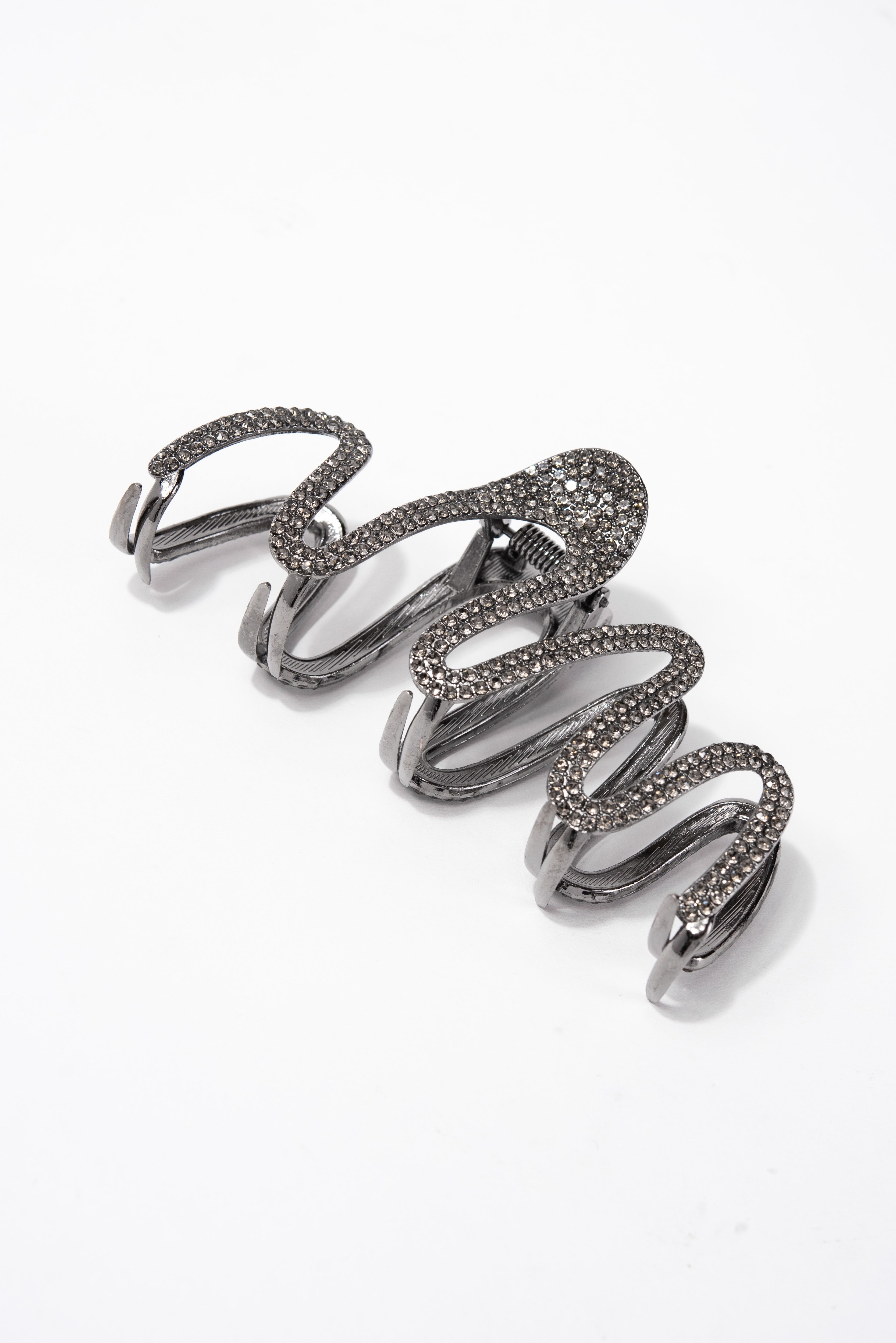Kasey Swirl Metal Rhinestone Hair Claw Clip | Black