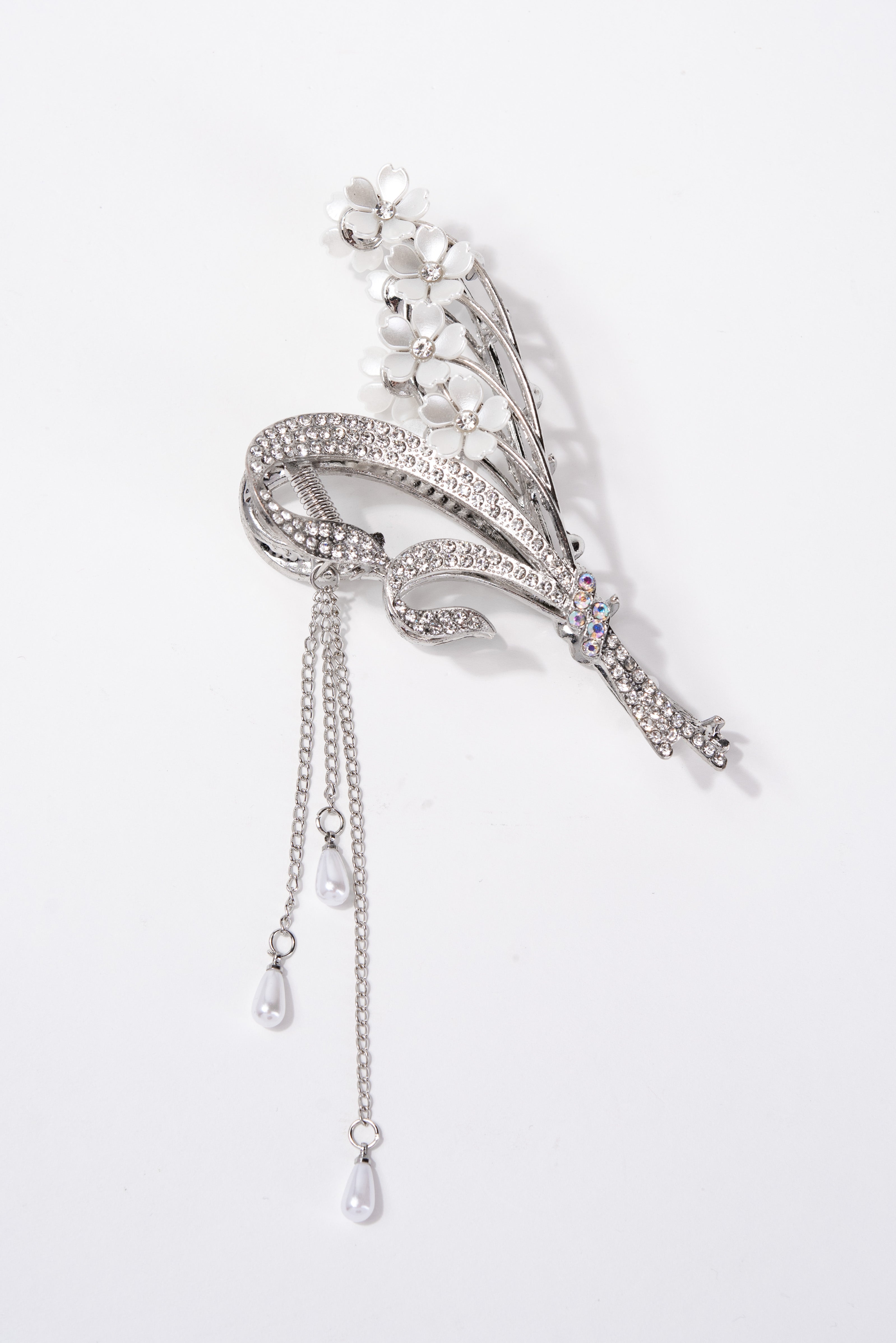 Kimberly Blossom Rhinestone Metal Hair Claw Clip | Silver