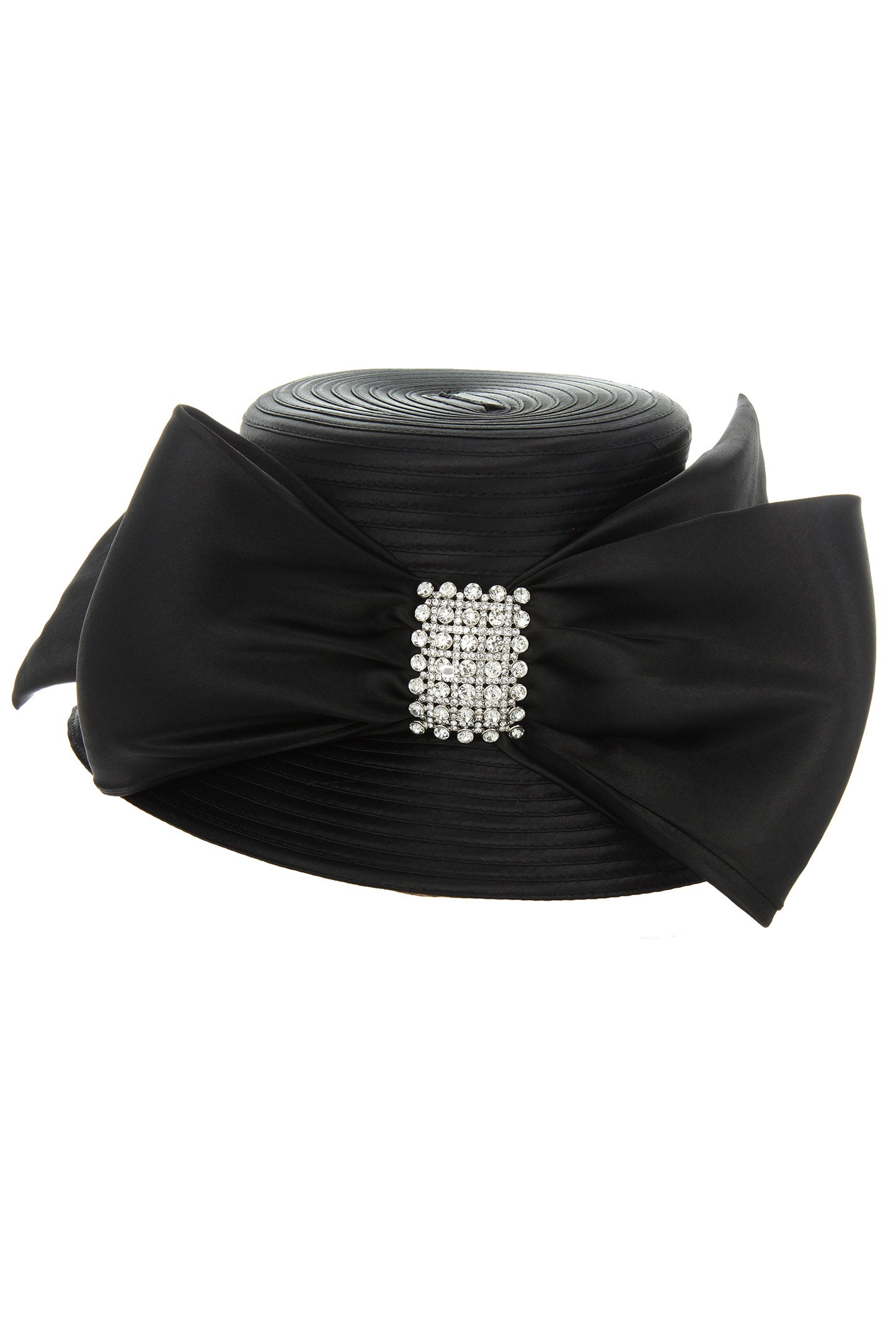 Mary Medium Rhinestone Bow Braid Floppy Hat | Black