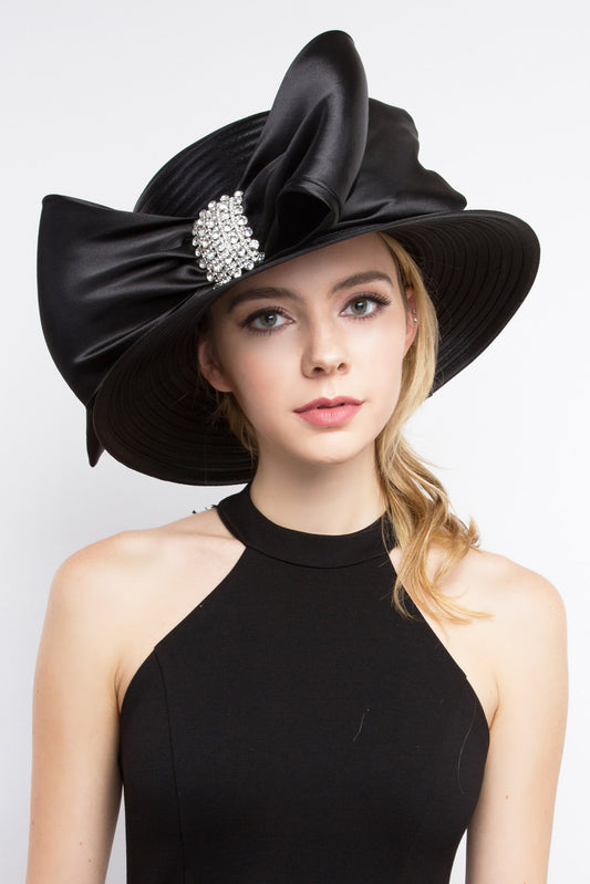 Mary Medium Rhinestone Bow Braid Floppy Hat